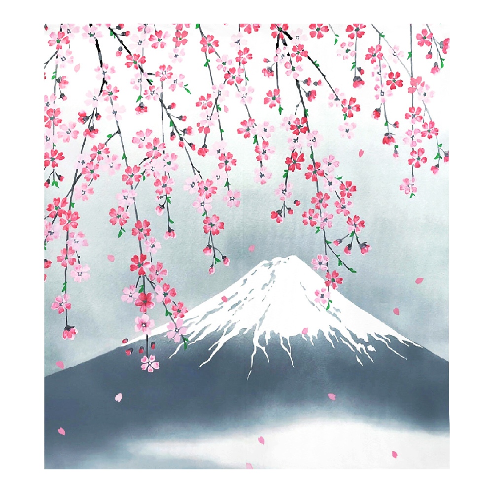 日本製【コスモ】中門簾《富士山春天櫻花》