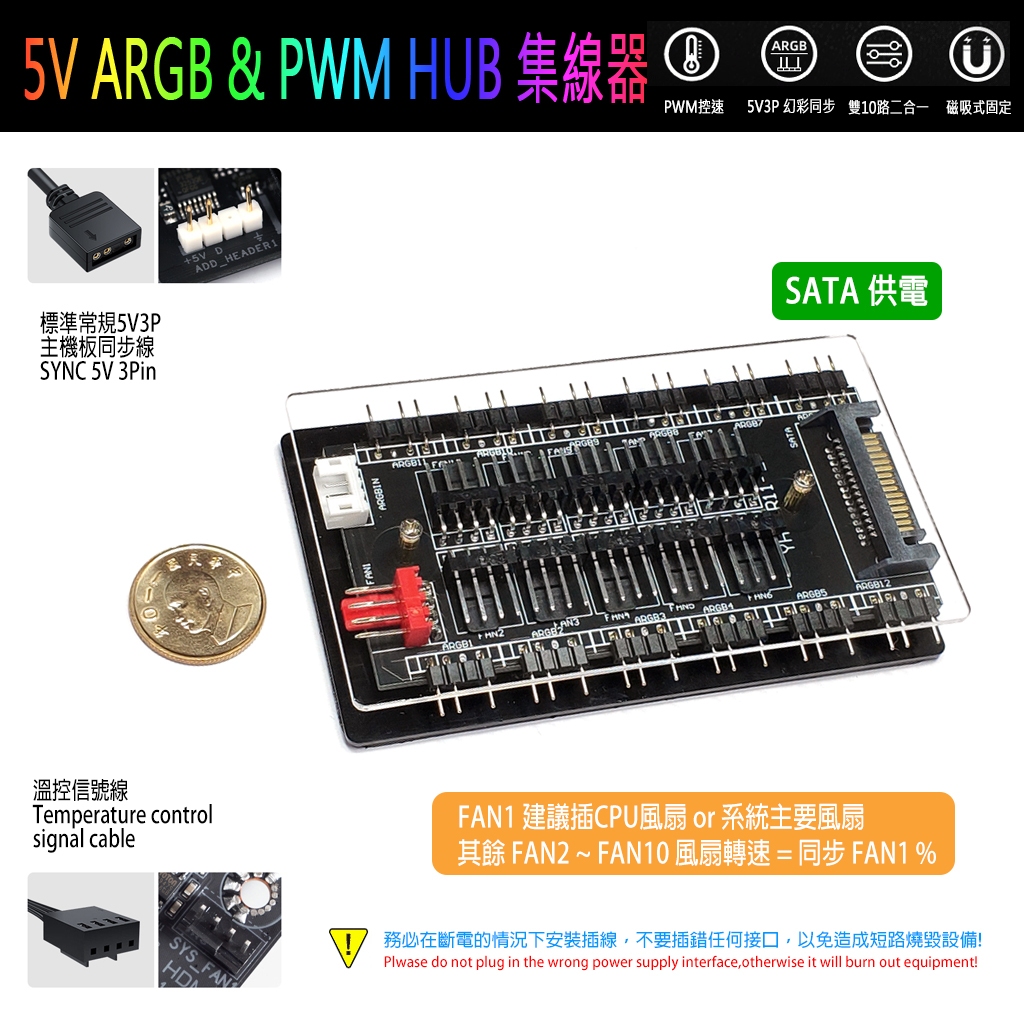 【台灣出貨】新款上市 5V ARGB 集線器 雙10路 雙十路 1分10 PWM 風扇集線器 二合一集線器 附連接線