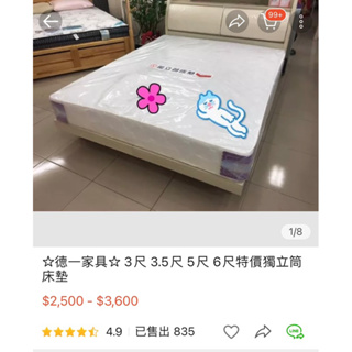 德一家具 標準雙人床墊 獨立筒彈簧 轉售 二手 自取