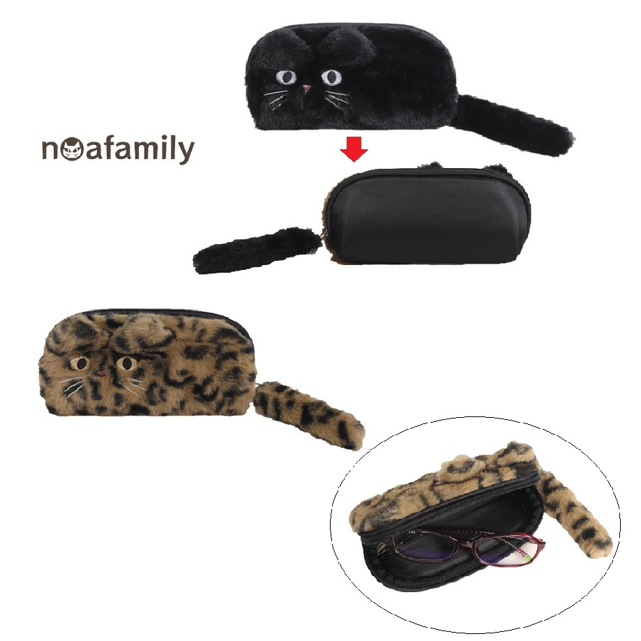風雅日和💖日本noafamily 諾亞家族 眼鏡盒 絨毛貓型 眼鏡袋 硬式軟式兩用 眼鏡收納包 G31
