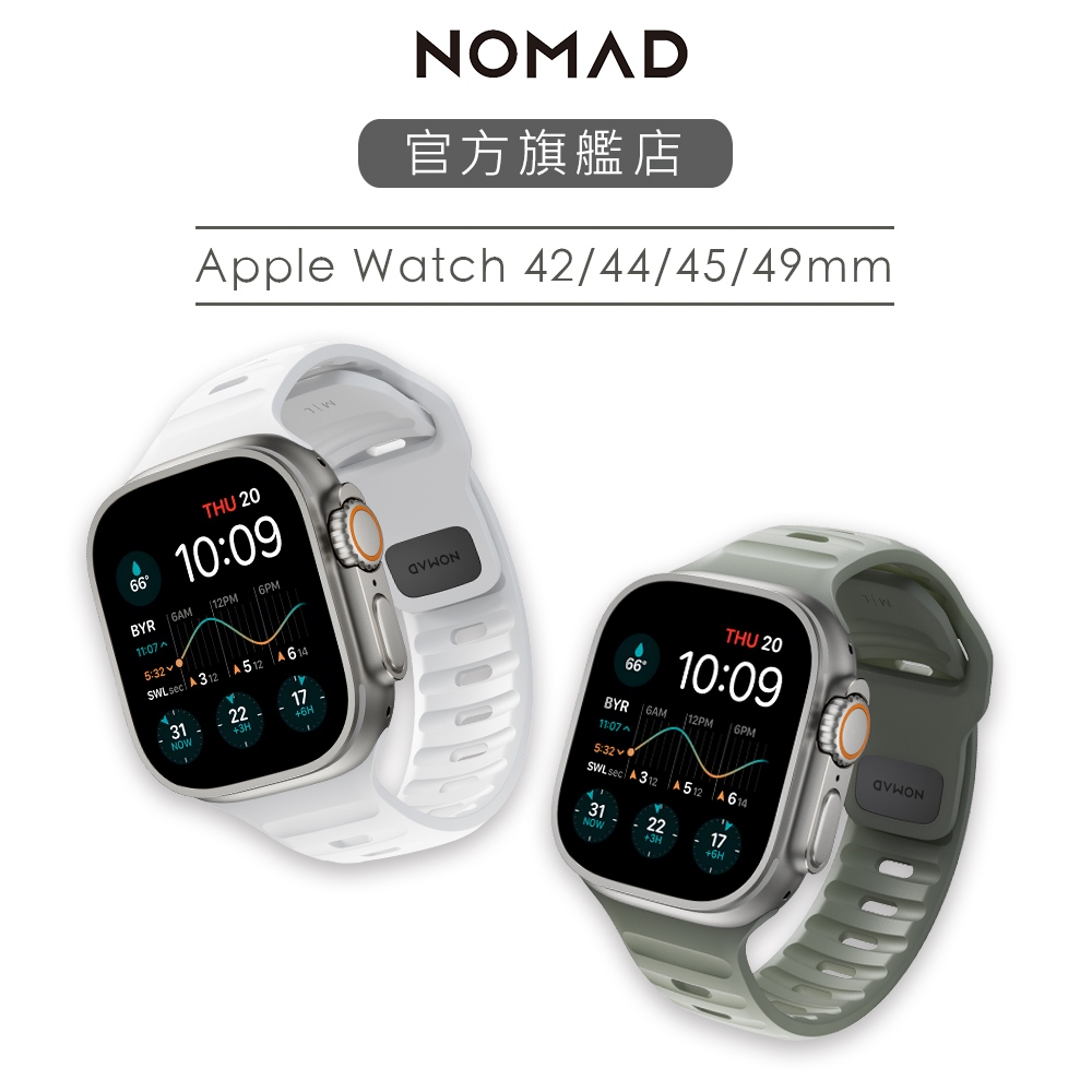 【美國NOMAD】Apple Watch專用運動風FKM橡膠錶帶-49/45/44/42mm-純白/岩石灰
