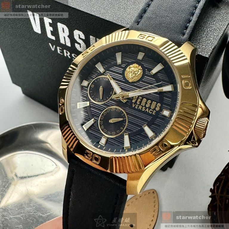 VERSUS VERSACE手錶,編號VV00368,48mm金色錶殼,寶藍錶帶款