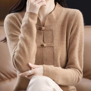 愛依依 針織外套 毛衣 開衫外套 羊絨針織上衣 高階復古民族風手工盤扣立領開衫非A009-9975.