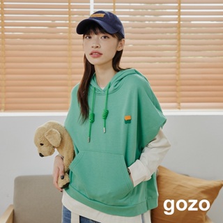 【gozo】gozo小標落肩針織連帽背心(黑色/綠色_F) | 女裝 圓領 百搭