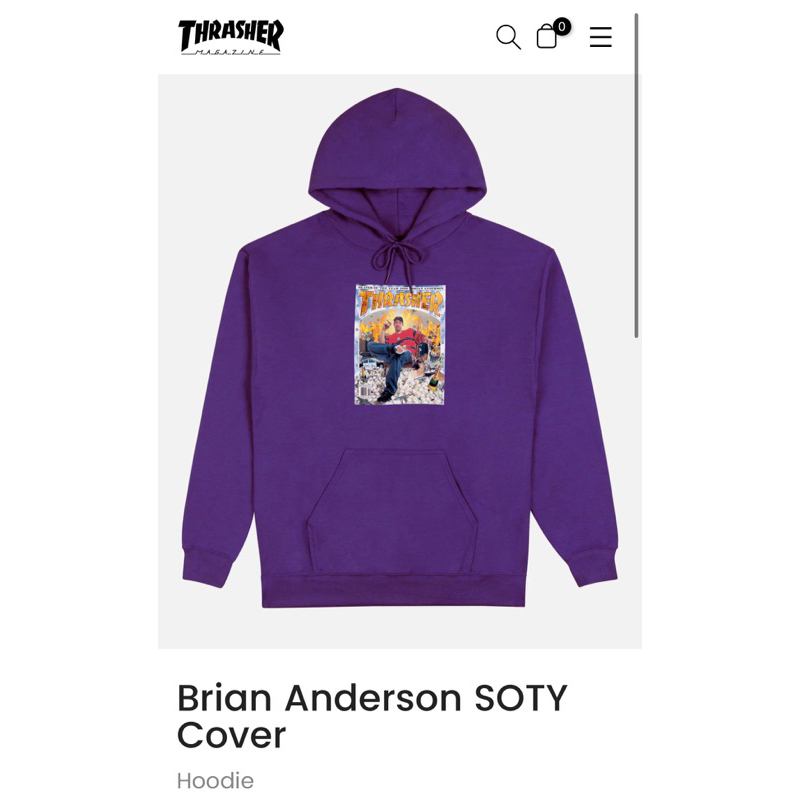 🇺🇸23 THRASHER  Brian Anderson SOTY Cover 人像 連帽長袖T恤 帽T 火焰🔥滑板