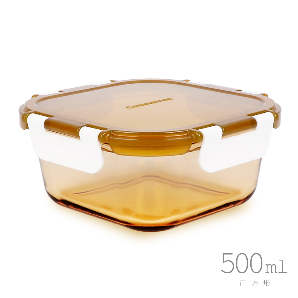 【康寧餐廚】琥珀色耐熱玻璃正方型500ml保鮮盒