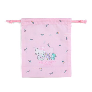 Sanrio 三麗鷗 日本製 棉質抽繩束口袋 縮口袋 S Hello Kitty 花朵 254347