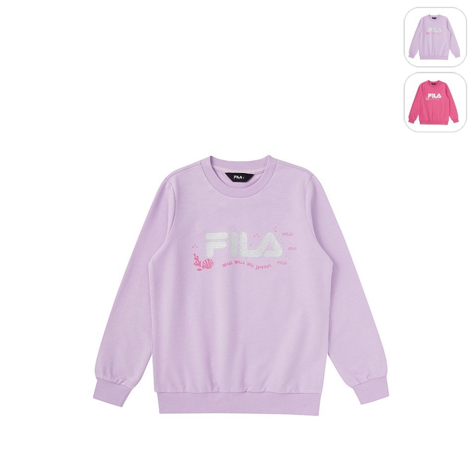 【FILA】KIDS 女童款 運動長袖圓領上衣-紫色 5TEW-8908-PL