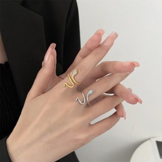 【愛麗絲飾品】【1577】 歐美時尚熱賣氣質水鑽蛇形戒指 輕奢個性冷淡風動物鑲鑽小蛇食指戒指