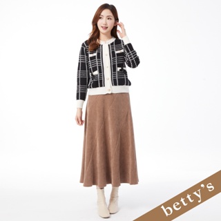 betty’s貝蒂思(25)腰鬆緊燈芯絨斜接長裙(咖啡色)