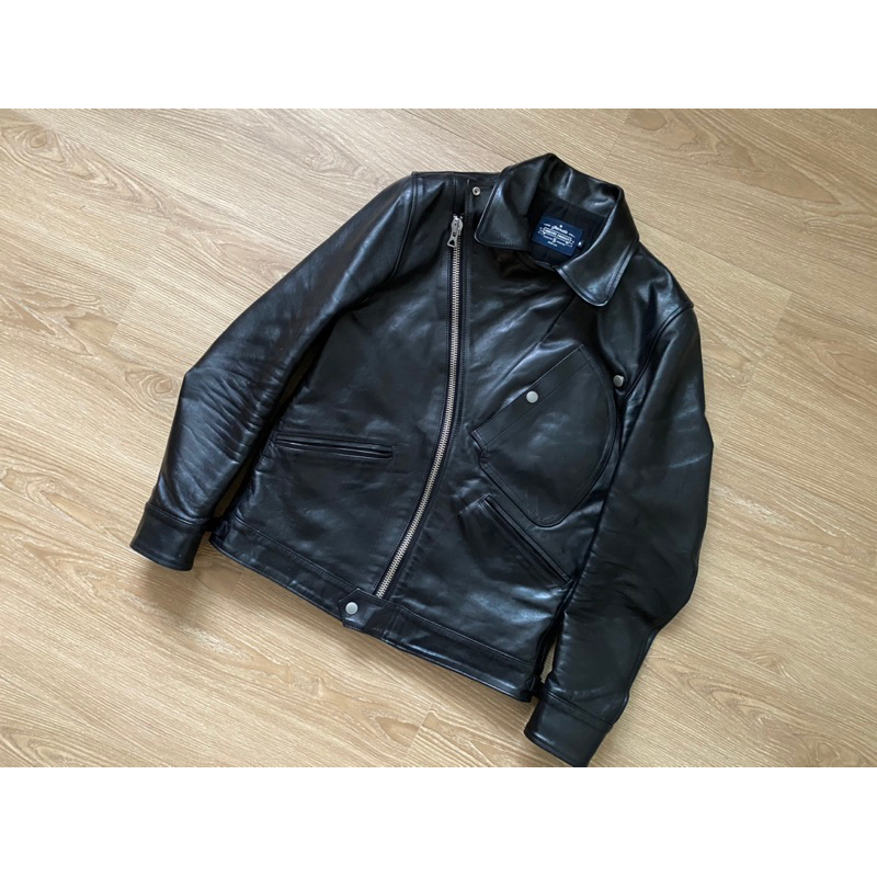 Jeansda D-Pocket Horsehide Biker Jacket “S” 日本製黑色馬皮單側翻領騎士外套