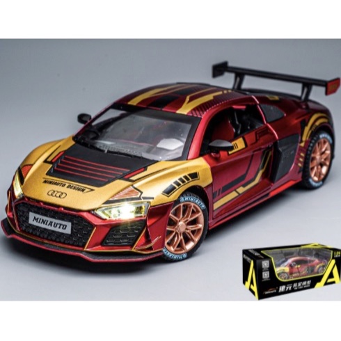 「車苑模型」 建元 1:24 Audi 奧迪 R8 鋼鐵人 聲光 迴力 跑車