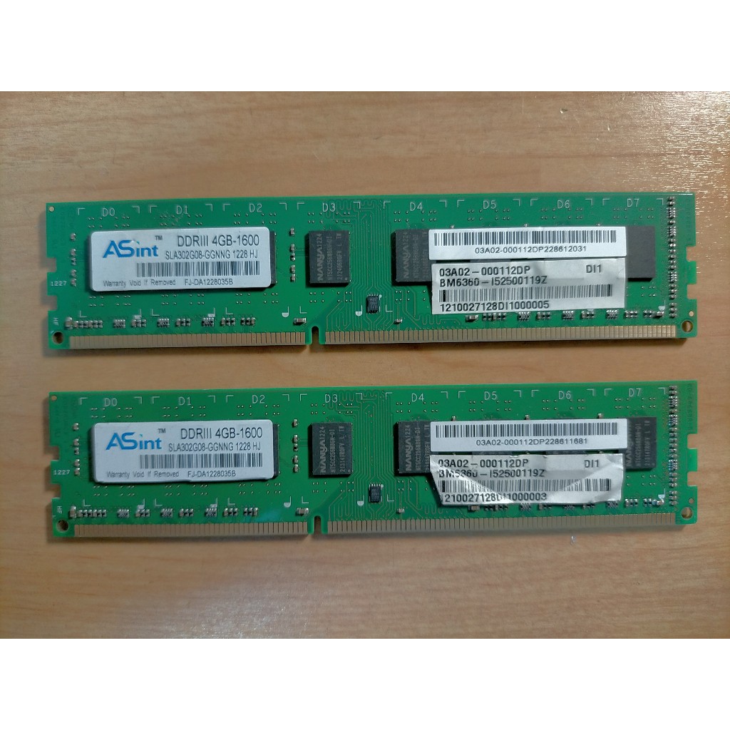 D.桌上型電腦記憶體- ASint昱聯科技DDR3-1600 雙通道4GB*2共8GB 不分售 直購價110