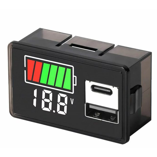 蓄電池電壓電量表 帶2個QC快充TypeC及USB 直流8-30V鉛酸電池及鋰電池通用