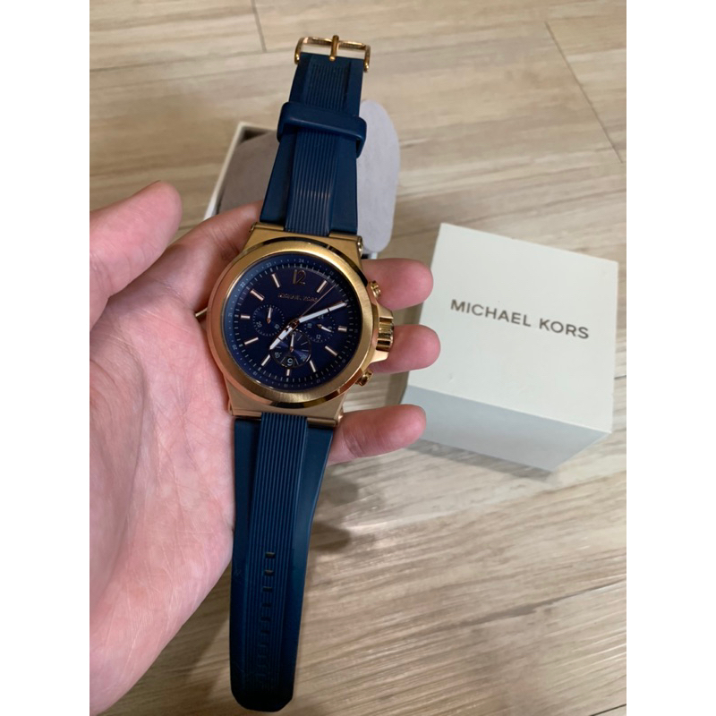 Michael Kors mk8295 玫瑰金 矽膠 錶帶 藍色 手錶