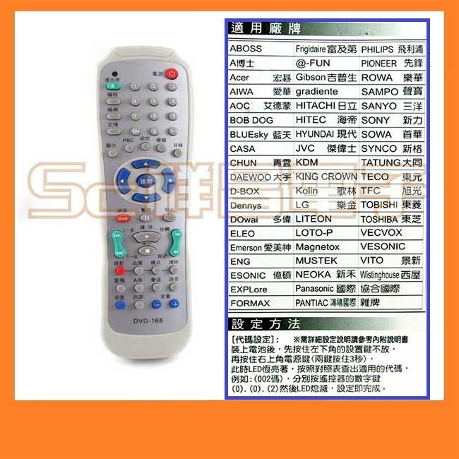 【祥昌電子】DVD-168 多功能 萬用型遙控器 DVD影音光碟機 設定簡單 節能記憶 開機率高 購買前請詳閱支援型號