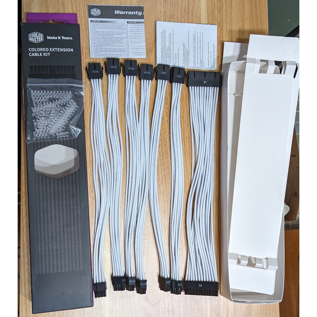 [9成9新] Cooler Master 酷瑪 白色 炫彩電源延長線材組 通用型PVC電源延長線材