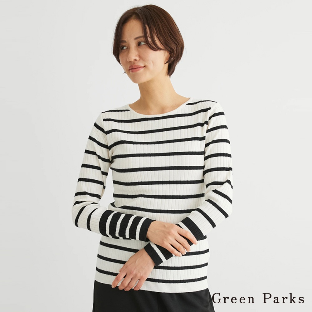 Green Parks 柔軟羅紋針織素面/條紋上衣(6A34L2C1100)