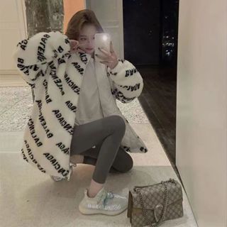 潮牌 韓版寬鬆風大衣 男女都可穿 羊羔毛外套 加厚款 寬鬆立領復古高街仿羊羔絨