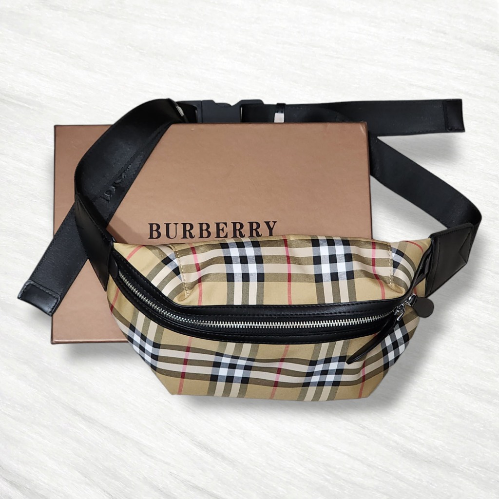 【全新商品】BURBERRY蘇格蘭格紋 米色/腰包/胸包/斜背包/