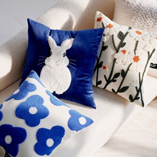 【GWWD美好生活】北歐現代毛絨抱枕 動物兔子可愛藍色 靠墊 沙發 客廳 床頭 抱枕套