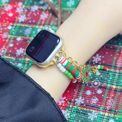 聖誕款 Apple Watch 6 5 4 3 錶帶 淘米珠鏈式 手錶帶 適用於 蘋果 s7 8 9 SE 2 替換腕帶