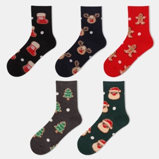 秋冬聖誕紅襪子 聖誕老人糜鹿女中筒襪子 女襪