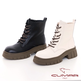 【CUMAR】溝紋底方頭綁帶厚底短靴723-606