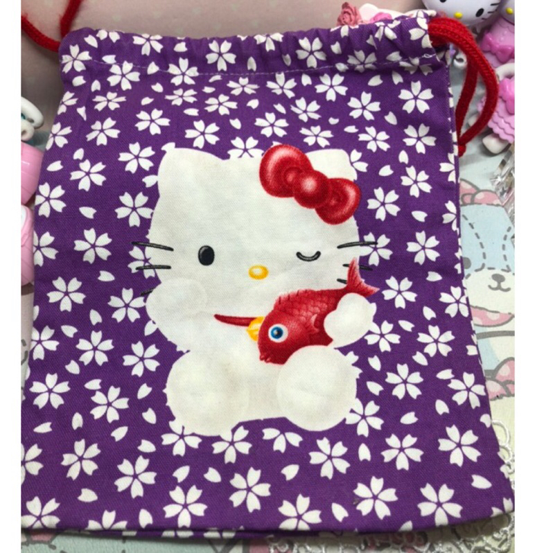 日本早期的收藏品Hello Kitty七福神束口袋紫色