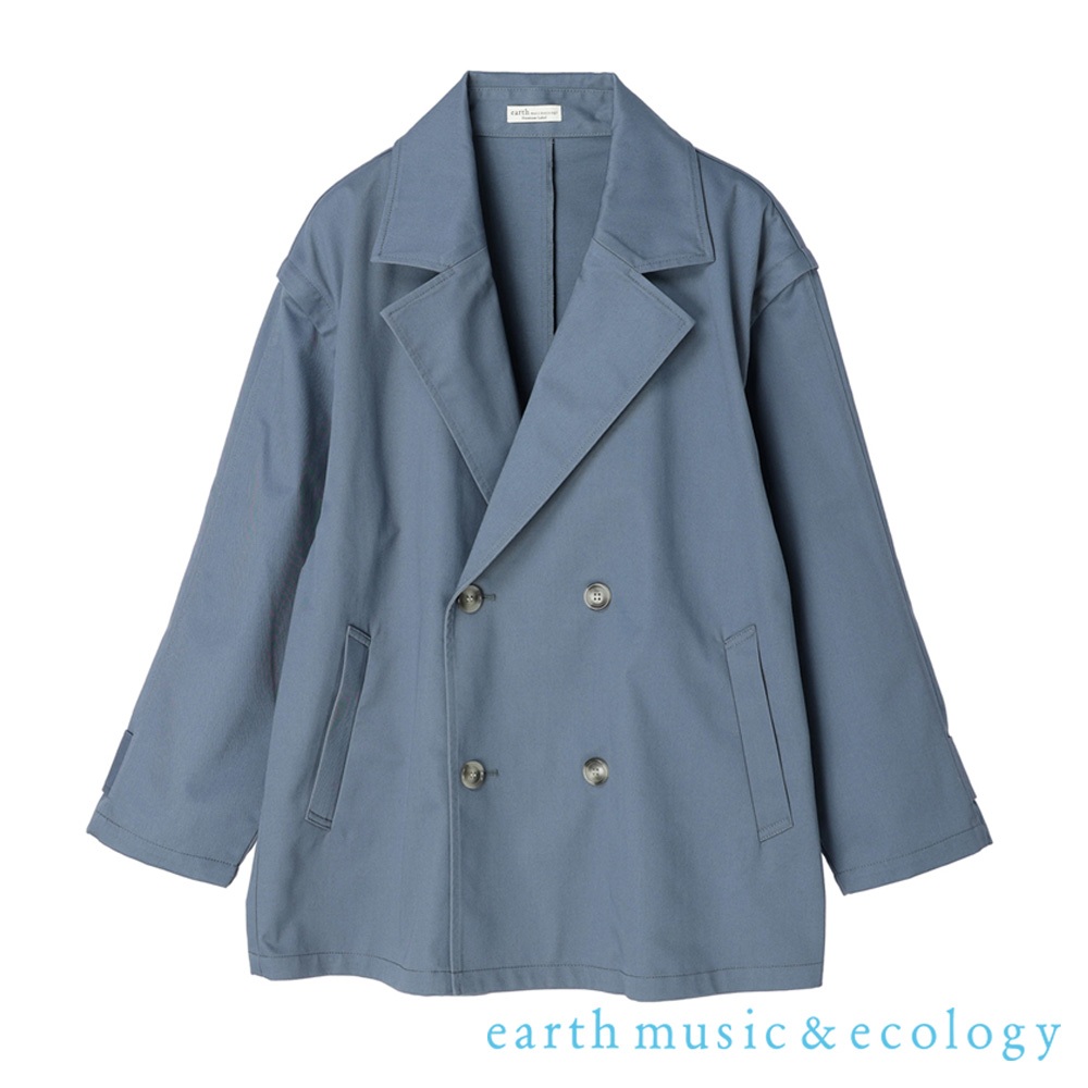 earth music&amp;ecology 2WAY可拆袖雙排扣翻領風衣外套(1L23L0Y0200)