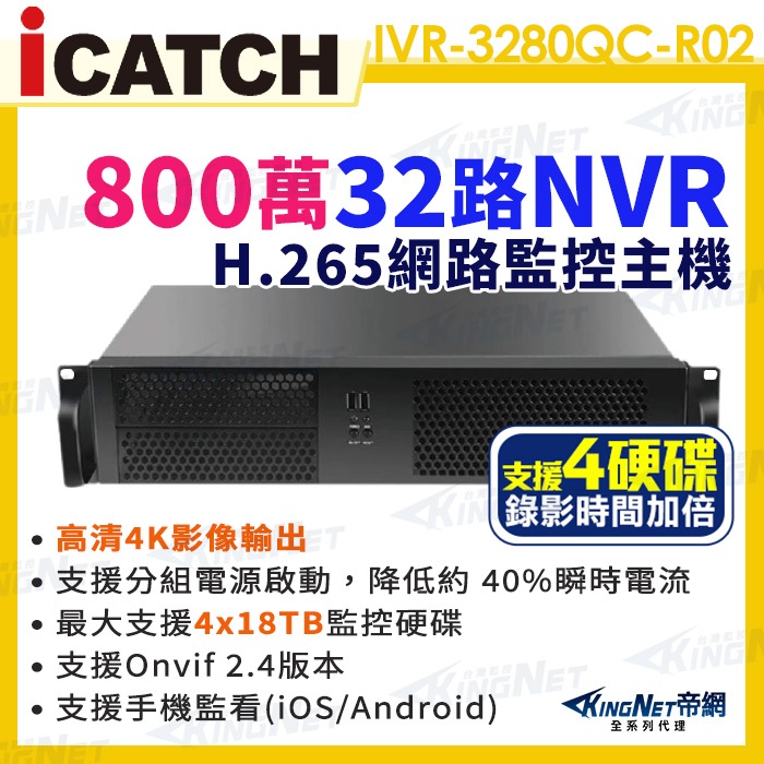 ICATCH 可取 IVR-3280QC-R02 ULTRA 32路 NVR 錄影主機 4K 800萬 支援4顆監控硬碟