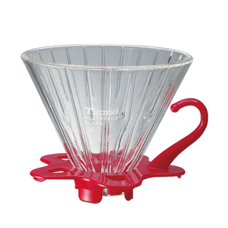 【Tiamo】V01玻璃 錐型 咖啡濾器組 附量匙/HG5358R(紅/1-2人份)| Tiamo品牌旗艦館