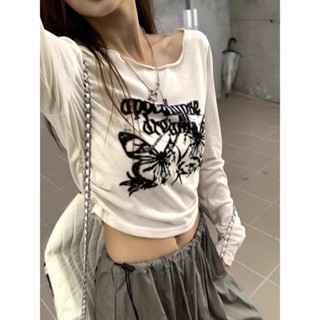 【西西比】辣妹 字母T恤 女短款修身爵士 Jazz舞蹈衣服 長袖上衣ins 短版上衣 長袖 美式復古T恤