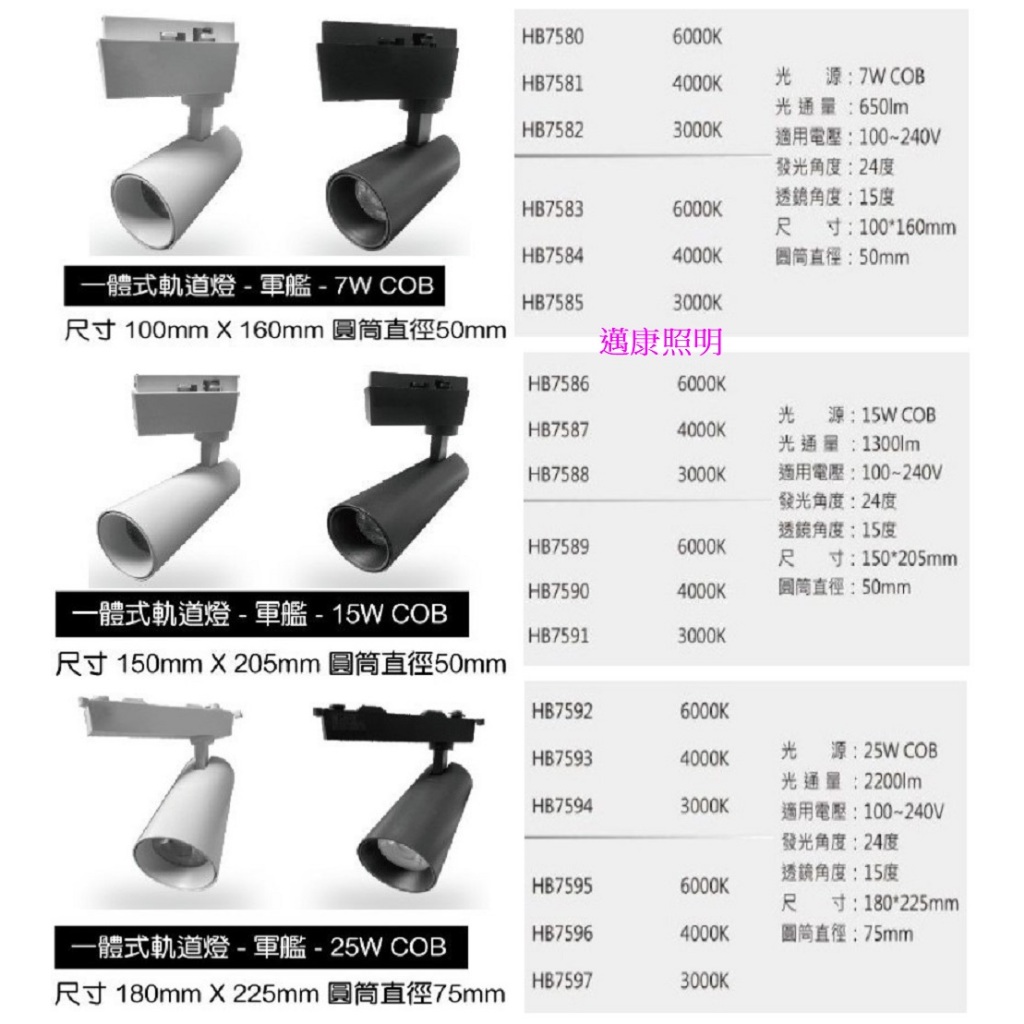 樂亮 LED軌道燈 直筒型 7W 15W 25W 美國普瑞燈珠 防眩設計 一體成型 COB晶片