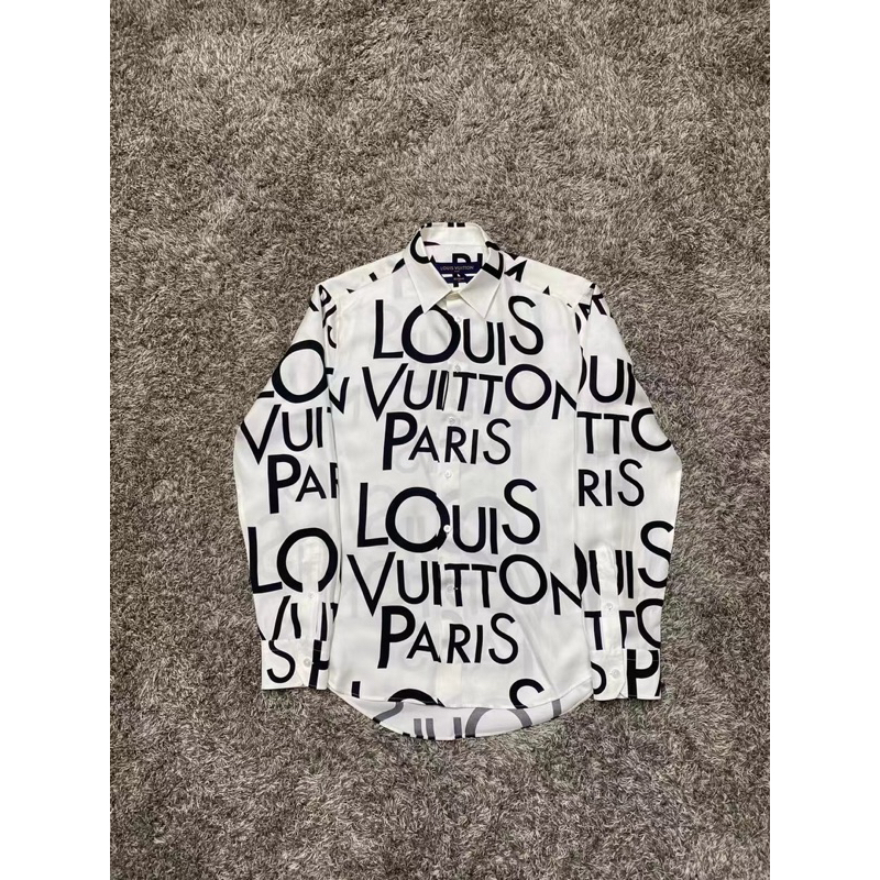 《二手寄賣》Louis Vuitton LV白色滿版絲綢襯衫M