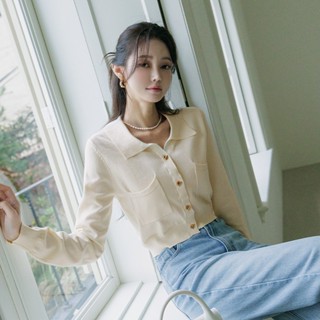 CHIC A SPACE 法式翻領針織上衣(黑/奶油白) 女裝 現貨