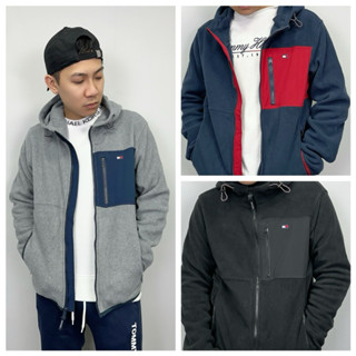 【New START精品服飾-員林】Tommy Hilfiger 前拉鍊拼接 抓毛絨 搖粒絨 連帽外套 絨毛外套 薄外套