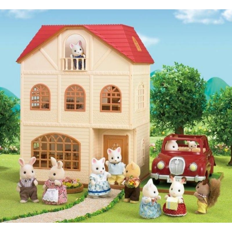 全新絕版收藏品 森林家族 Sylvanian Families 歐版 3 story house三層豪華別墅組 紅色洋房