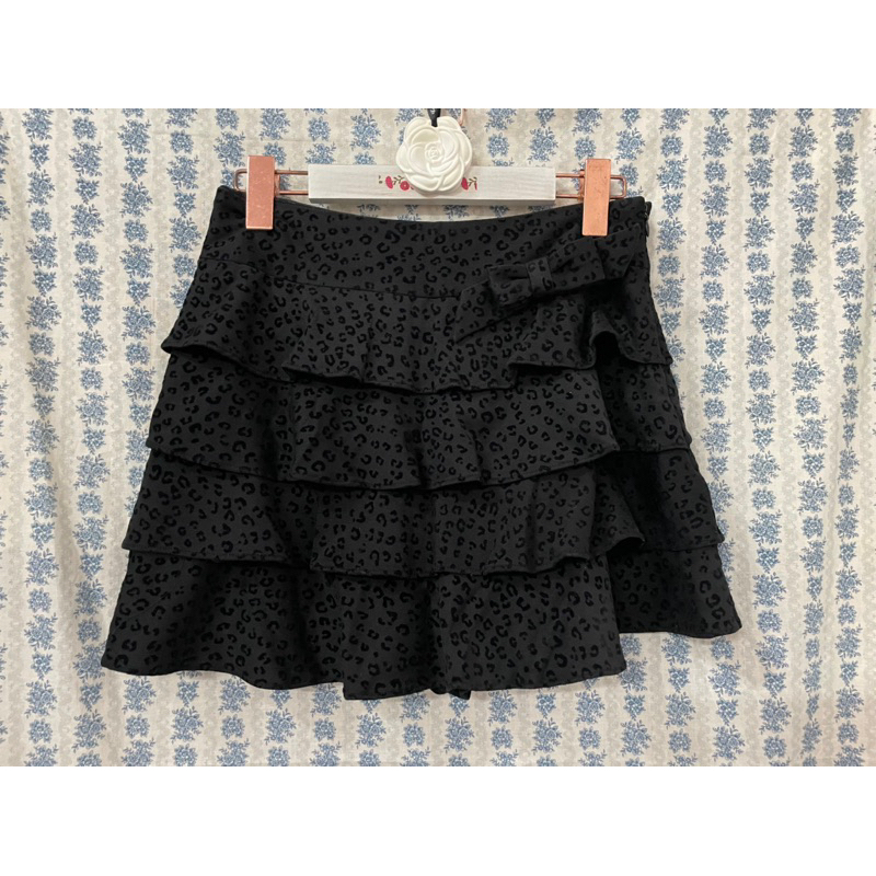 黑色豹紋蝴蝶結蛋糕褲裙