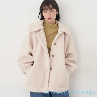 earth music&ecology 2WAY可拆領設計羊羔毛中長版大衣外套(1L34L0Z0400)