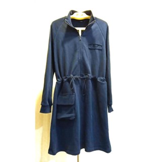 【SO NICE】愜意舒適率性俏皮中長板連身裙 休閒居家棉袍衫 (青藍) 標籤尺碼40