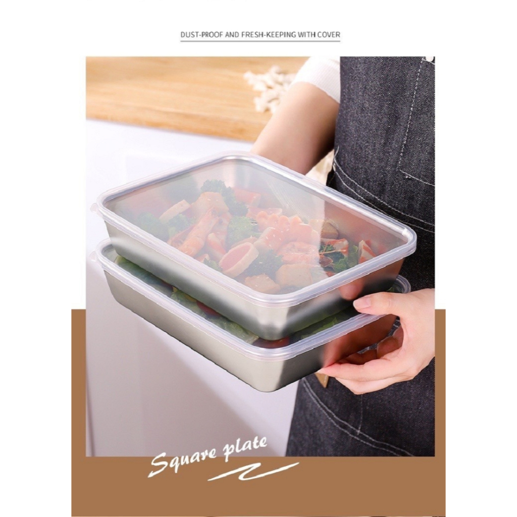 【山姆．好貨】『304不鏽鋼食品密封方盤』飯餐 收納盒 水果 冰箱 家用 食物 密封 保鮮盒 不鏽鋼 冷凍 大容量 保鮮