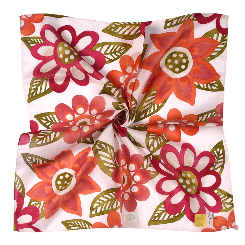 Sybilla大花花朵圖案純綿手帕領巾(橘紅)989164-118