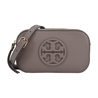 TORY BURCH MILLER荔枝紋皮革雙層拉鍊斜背包-迷你/灰褐｜100%原廠真品｜JS Maxx官方旗艦館