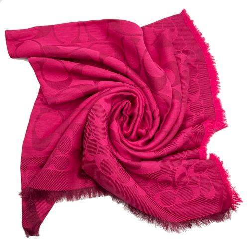 【COACH】C LOGO棉混莫代爾絲巾方巾圍巾(玫瑰紅)