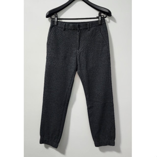 UNIQLO 秋冬 深灰 直紋 上寬下窄 綁帶 縮口 修身 法蘭絨 保暖 工作 九分 休閒 長褲