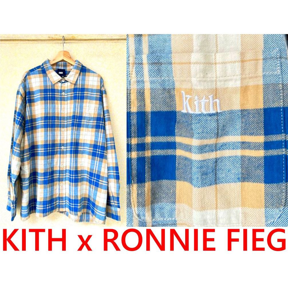 BLACK極新KITH x RONNIE FIEG蘇格蘭格紋刺繡LOGO法蘭絨格紋薄襯衫