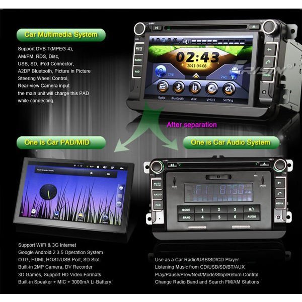 安卓版 可拆式 GOLF POLO PASSAT T5 Tiguan 主機 音響DVD app下載 專用機 導航 汽車音