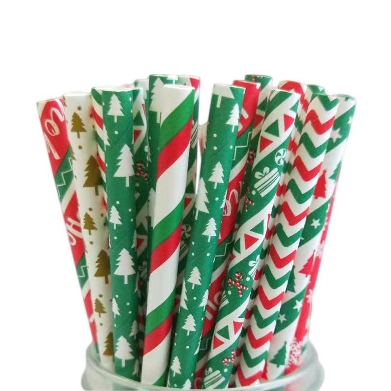 ▪25支/包▪聖誕節系列彩色牛皮紙紙吸管/生日派對裝飾吸管/棒棒糖棍
