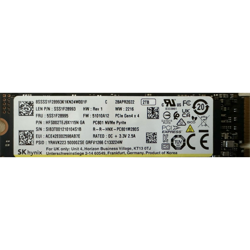 Hynix PC801 2280/SSD 2TB GEN 4X4 等同Solidigm P44 Pro Ally可改